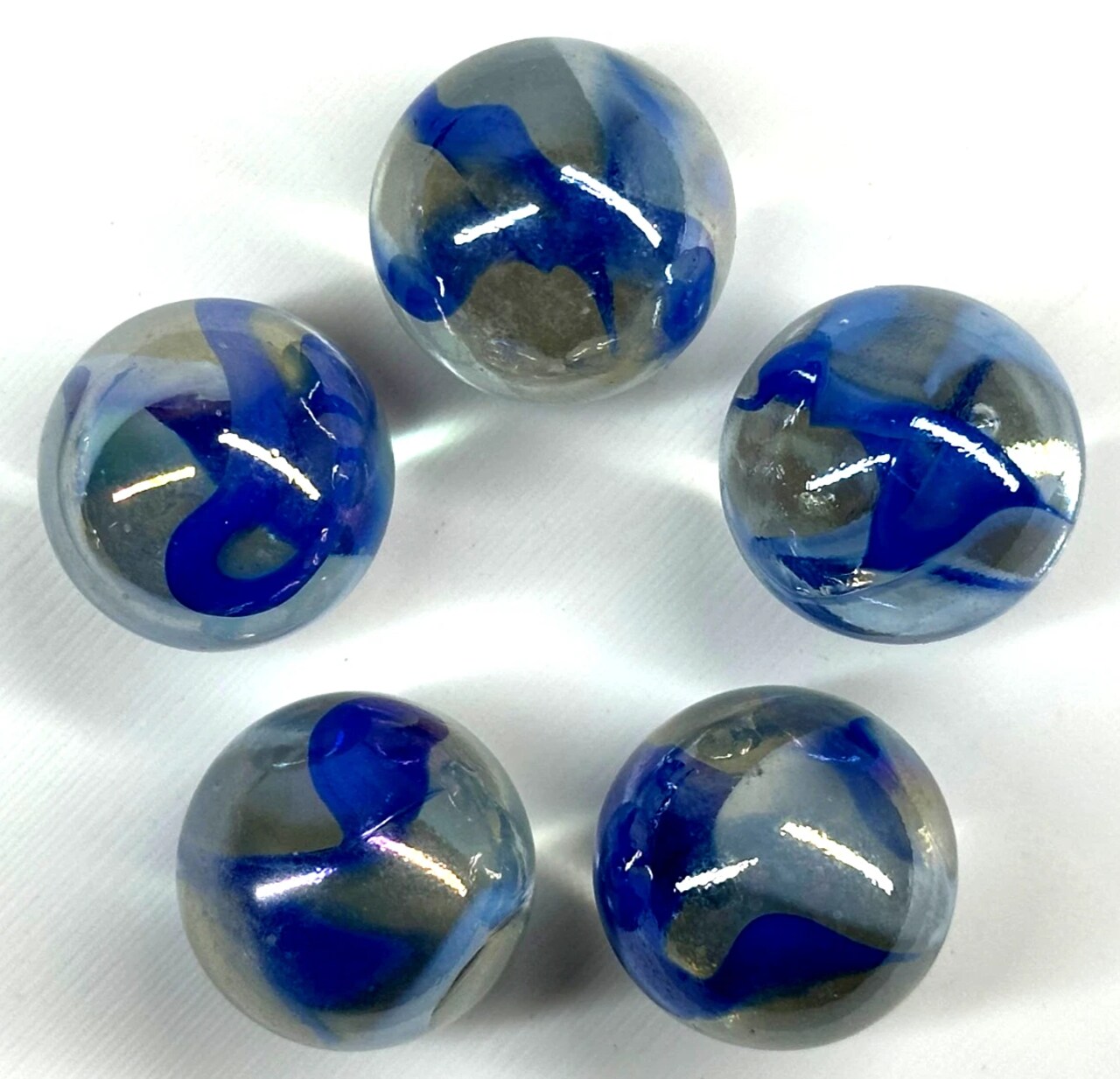 VAPOUR Clear Blue Glass Marbles 22mm (7/8 inch) SHOOTER Taw (Lot of 5)